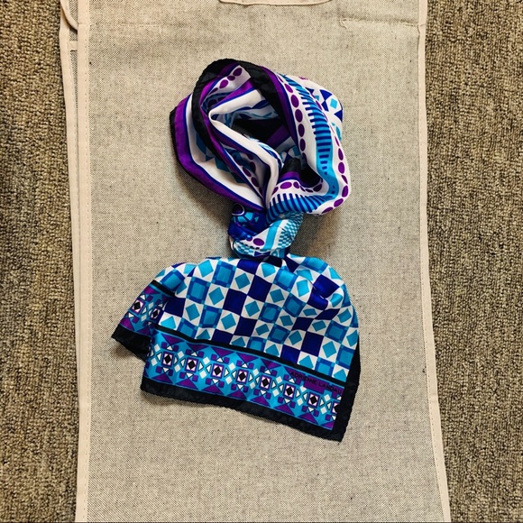Adrienne Landau silk scarf blue white purple black - Picture 6 of 6